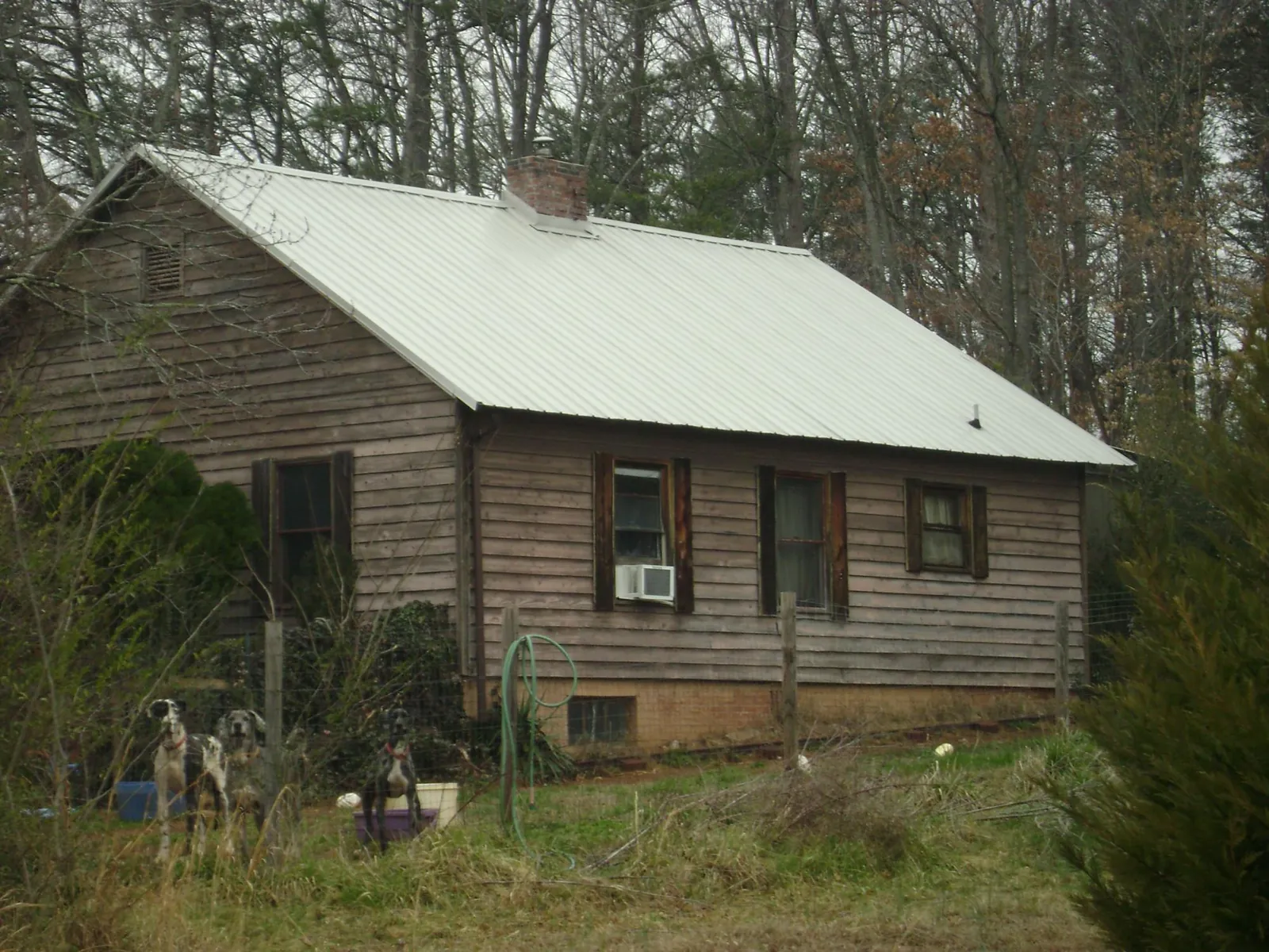 White metal roof on an old wood sided farmhouse, from a Asphalt Shingle Roof Repair job in Putnamville